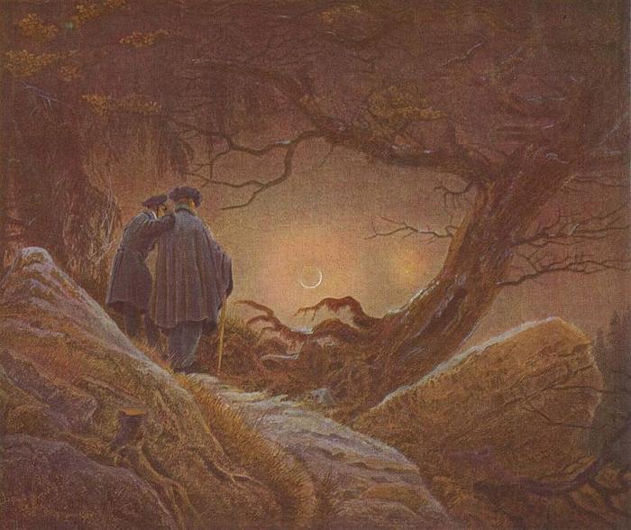 Caspar David Friedrich Zwei Manner in Betrachtung des Mondes oil painting picture